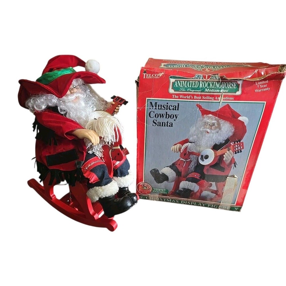 Vintage Musical Cowboy Santa Animated Rocking Horse Telco Country Jingle Bells